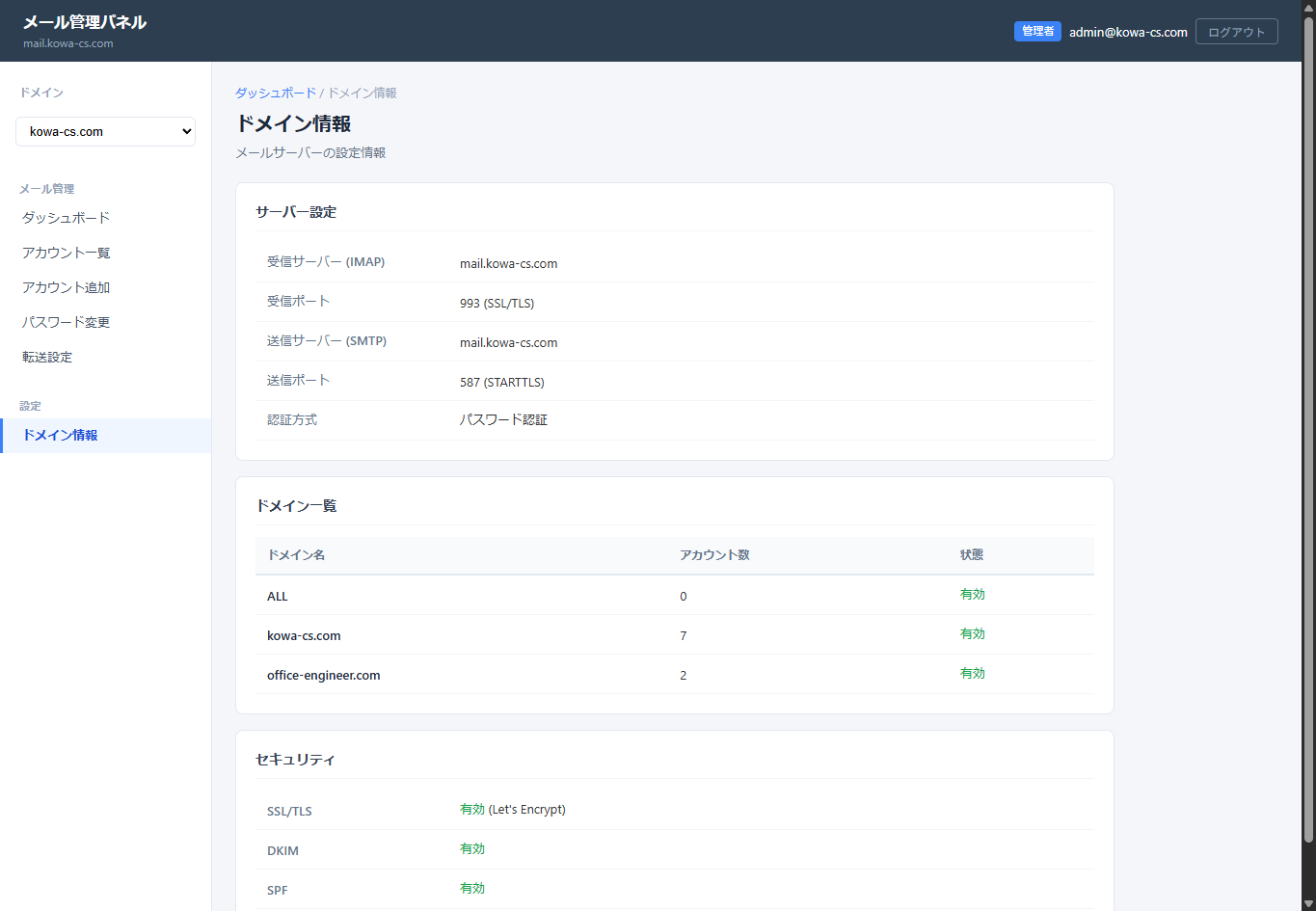 ドメイン情報画面